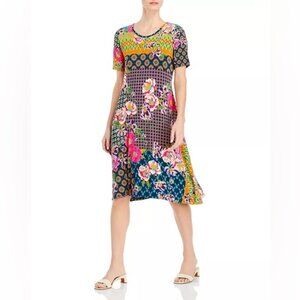 Johnny Was Bamboo Maggie Mixed Print Swing Dress